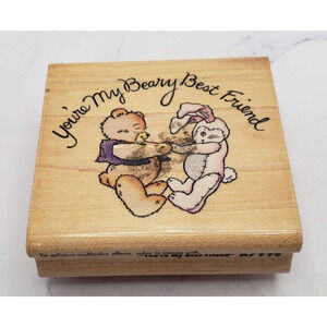 Bear and Rabbit Your My Berry Best Friend Rubber Stampede Wood Mounted Stamp